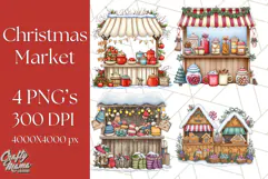 Cozy Christmas Market Stall Clipart PNG, Holiday Art Png Product Image 1