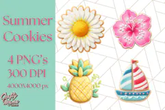 Summer Iced Cookie Clipart PNG, Cute Tropical Cookies Product Image 1