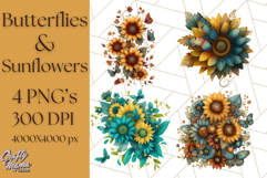 Sunflower and Butterfly PNG Clipart, Bright Jewel Tones Png Product Image 1