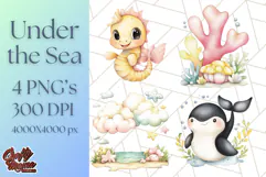 Under the Sea Nursery Clipart, Ocean Animals PNG Product Image 1