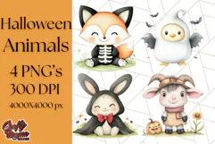 Halloween Animal Costumes PNG, Cute Spooky Animals Clipart Product Image 1