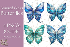 Stained Glass Butterfly PNG Colorful Clipart for Sublimation Product Image 1
