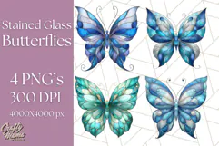 Stained Glass Butterfly PNG Colorful Clipart for Sublimation Product Image 1