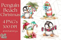 Christmas Penguins The Beach Clipart PNG, Tropical Holiday Product Image 1