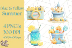 Sky Blue and Sunshine Yellow Summer Clipart PNG, Tropical Product Image 1