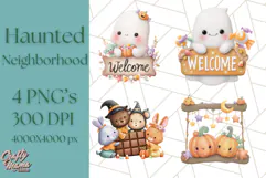 Halloween Neighborhood Clipart PNG for Trick or Treat Product Image 1