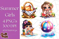 Chibi Summer Girls Clipart PNG, Bright Kawaii Summer Art Product Image 1