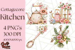 Cottagecore Kitchen Clipart, Vintage Country Floral Kitchen Product Image 1