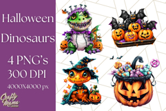 Bright Halloween Dinosaur PNG Clipart with Holiday Elements Product Image 1