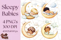 Sleeping Baby on Moon PNG, Cute Night Sky Baby Clipart Png Product Image 1