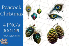 Peacock Christmas Clipart in Jewel Tones, Christmas Png Product Image 1