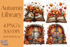 Autumn Library Clipart PNG, Cozy Fall Book Art Product Image 1