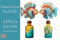 Stained Glass Sea Creatures PNG Clipart, Ocean Fantasy Product Image 1