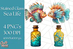 Stained Glass Sea Creatures PNG Clipart, Ocean Fantasy Product Image 1