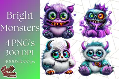 Spooky Cute Monster PNG Clipart, Adorable Halloween Monsters Product Image 1