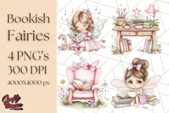 Bookish Fairy PNG Clipart, Whimsical Reading Elements Png Product Image 1
