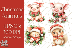 Vintage Christmas Clipart PNG, Cute Animals Holiday Elements Product Image 1