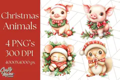 Vintage Christmas Clipart PNG, Cute Animals Holiday Elements Product Image 1