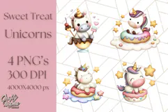Cute Dessert Unicorn PNG Clipart with Cupcakes & Candies Product Image 1