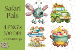 Cute Safari Animal Clipart with Jungle Accessories Png Product Image 1