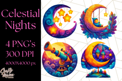 Whimsical Celestial Moon and Stars Clipart Constellation Png Product Image 1