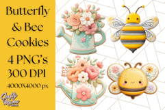 Summer Cookie Png, Bee, Butterfly &amp; Flower Cookie Clipart Product Image 1