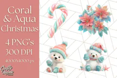 Coral and Aqua Christmas Clipart PNG, Pastel Holiday Art Product Image 1