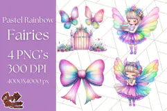 Pastel Fairy Clip Art PNG With Glitter, Rainbow Fairy Png Product Image 1