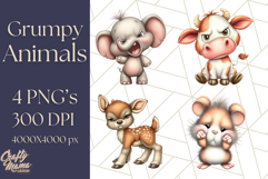 Adorable Angry Animals Clipart PNG, Cute Moody Faces Png Product Image 1
