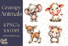 Adorable Angry Animals Clipart PNG, Cute Moody Faces Png Product Image 1