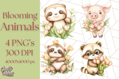 Cute Animals with Tulips PNG, Spring Flower Clipart Download Product Image 1