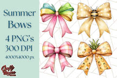 Watercolor Summer Bow Clipart PNG, Coquette Bright Bow Png Product Image 1