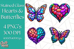 Stained Glass Hearts and Butterflies Clipart PNG Product Image 1