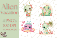 Alien Vacation Clipart PNG, Cute Summer Galaxy Art Clip Art Product Image 1