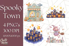Pastel Halloween Town PNG Clipart, Spooky Shops & Homes Png Product Image 1
