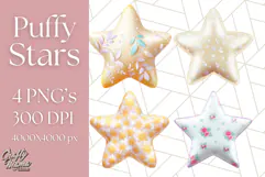 Cute Puffy Star Clipart PNG, 3D Glossy Pastel Stars Clip Art Product Image 1
