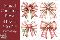 Muted Cozy Christmas Bows PNG Clipart, Winter Holiday Png Product Image 1