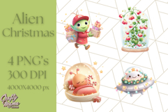 Alien Christmas Clipart, Cute Outer Space Holiday PNG Product Image 1