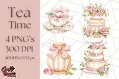 Pastel Tea Clip Art PNG with Sweets and Floral Accents Png Product Image 1