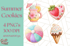 Summer Iced Cookie Clipart PNG, Cute Tropical Cookies Product Image 1