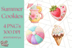 Summer Iced Cookie Clipart PNG, Cute Tropical Cookies Product Image 1