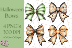 Muted Halloween Bow Clipart, Fall Ribbon PNG Autumn Hair Bow Product Image 1