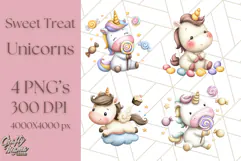 Cute Dessert Unicorn PNG Clipart with Cupcakes & Candies Product Image 1