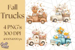 Vintage Truck Pumpkin and Fall Flowers PNG Clipart, Autumn Product Image 1