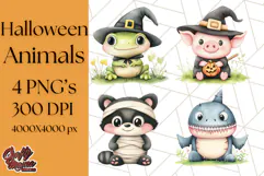 Halloween Animal Costumes PNG, Cute Spooky Animals Clipart Product Image 1