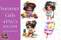 Chibi Summer Girls Clipart PNG, Bright Kawaii Summer Art Product Image 1