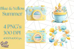 Sky Blue and Sunshine Yellow Summer Clipart PNG, Tropical Product Image 1