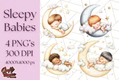 Sleeping Baby on Moon PNG, Cute Night Sky Baby Clipart Png Product Image 1