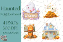 Halloween Neighborhood Clipart PNG for Trick or Treat Product Image 1
