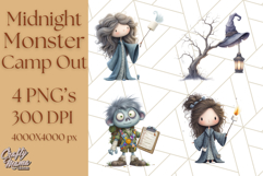 Midnight Monster Camp Out Clipart PNG, Halloween Png Product Image 1